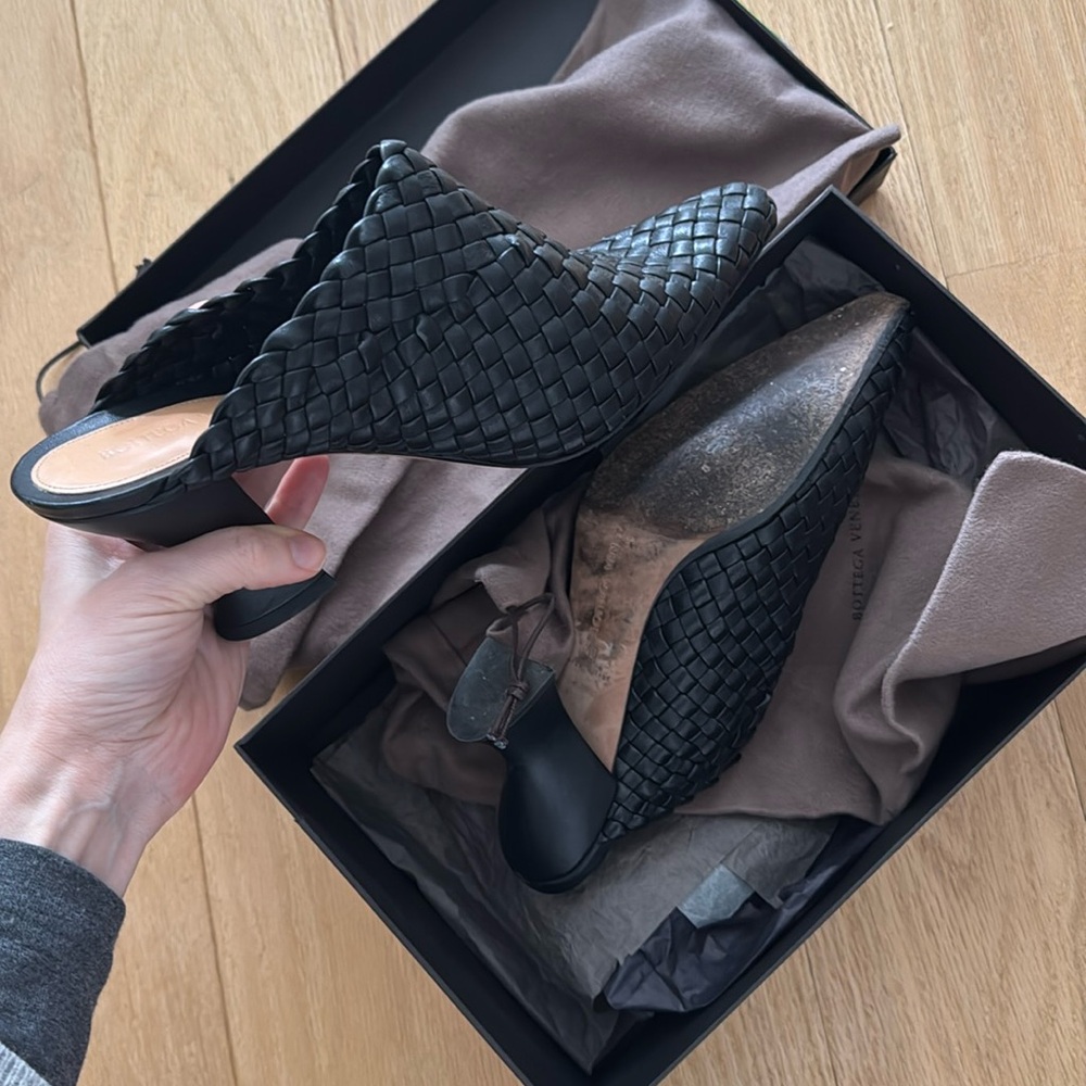 Bottega Veneta Black Woven Mules